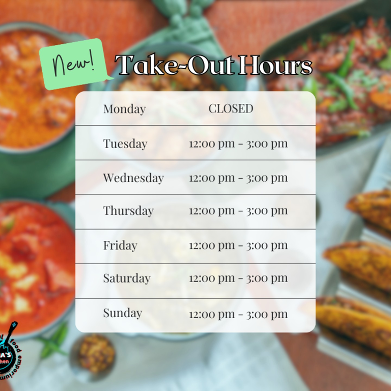 New Hours: Takeout-Only from 12-3 PM!